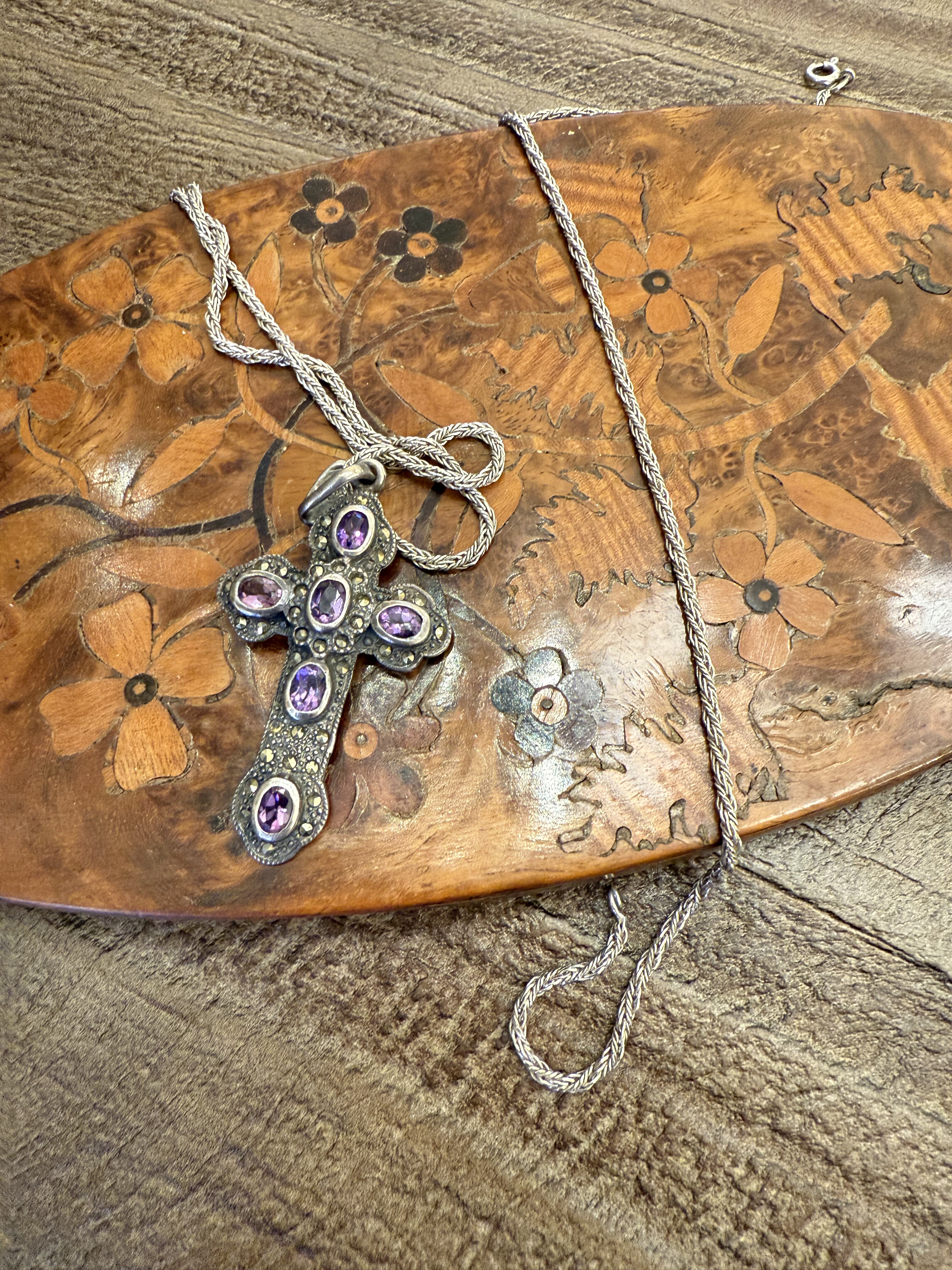 中古默认微瑕不退不换 古典马克赛石水晶银项链 两圈 意大利