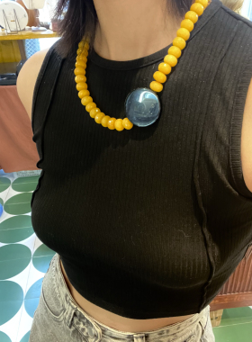 不退不换  撞色石英项链  意大利