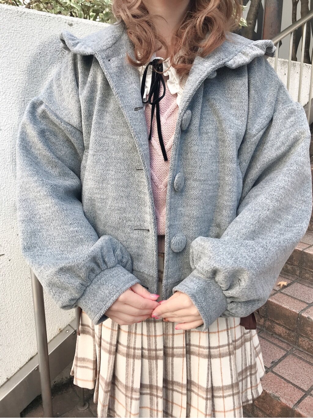 秋冬新款日本日系甜美时尚花边大衣 软妹可爱外套