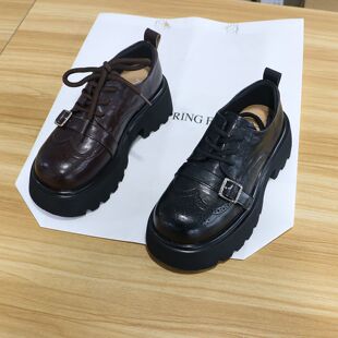 诗路花语女鞋 单鞋 小皮鞋 9039 2026春英伦厚底布洛克系带乐福鞋