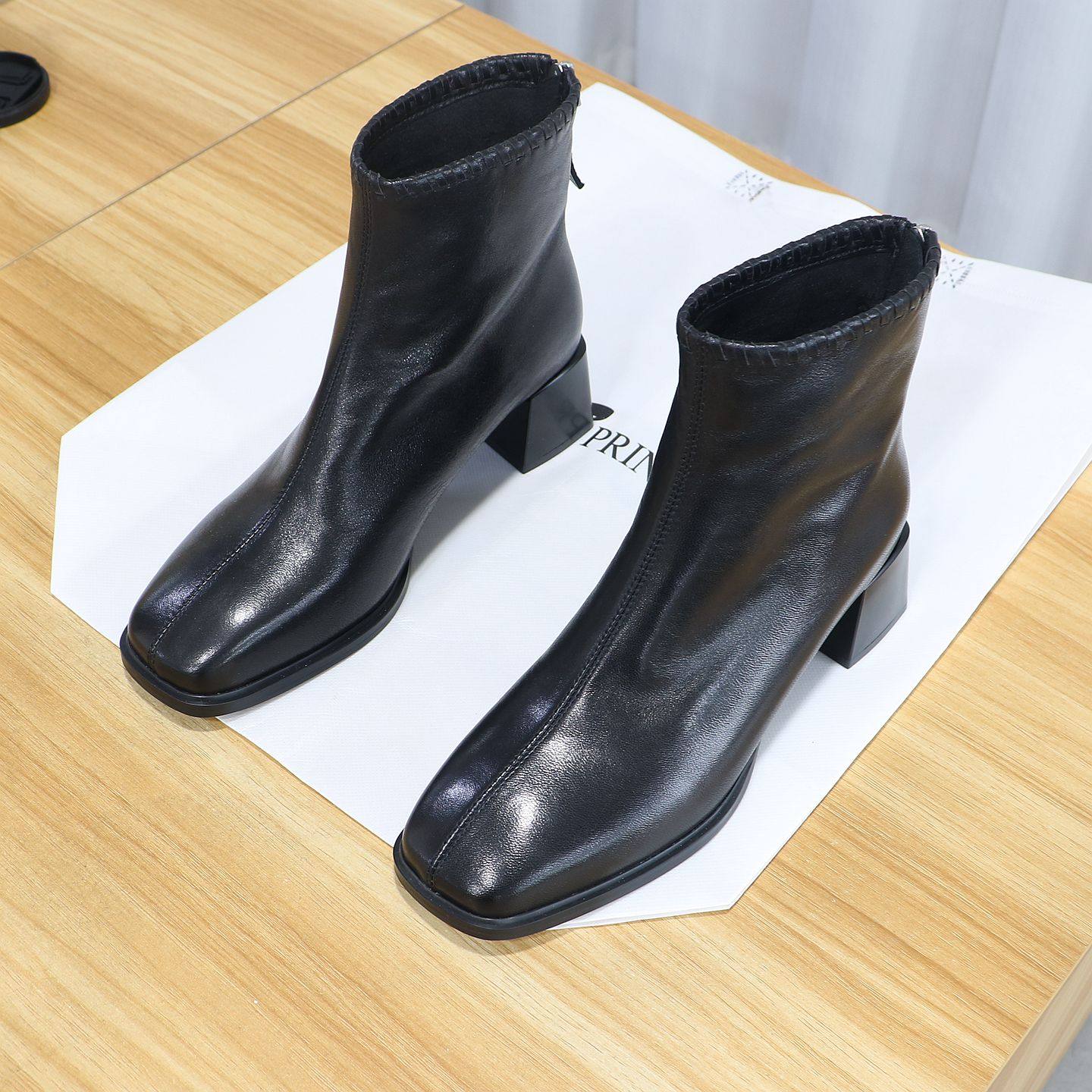 诗路花语短靴2025冬法式方头真皮中跟加绒棉靴气质时装靴580-865,女鞋,时装靴,淘宝优惠券,粉丝福利购,淘宝优惠卷