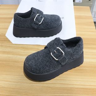 563 诗路花语女鞋 女221 厚底增高保暖棉鞋 2025冬毛呢加绒勃肯鞋