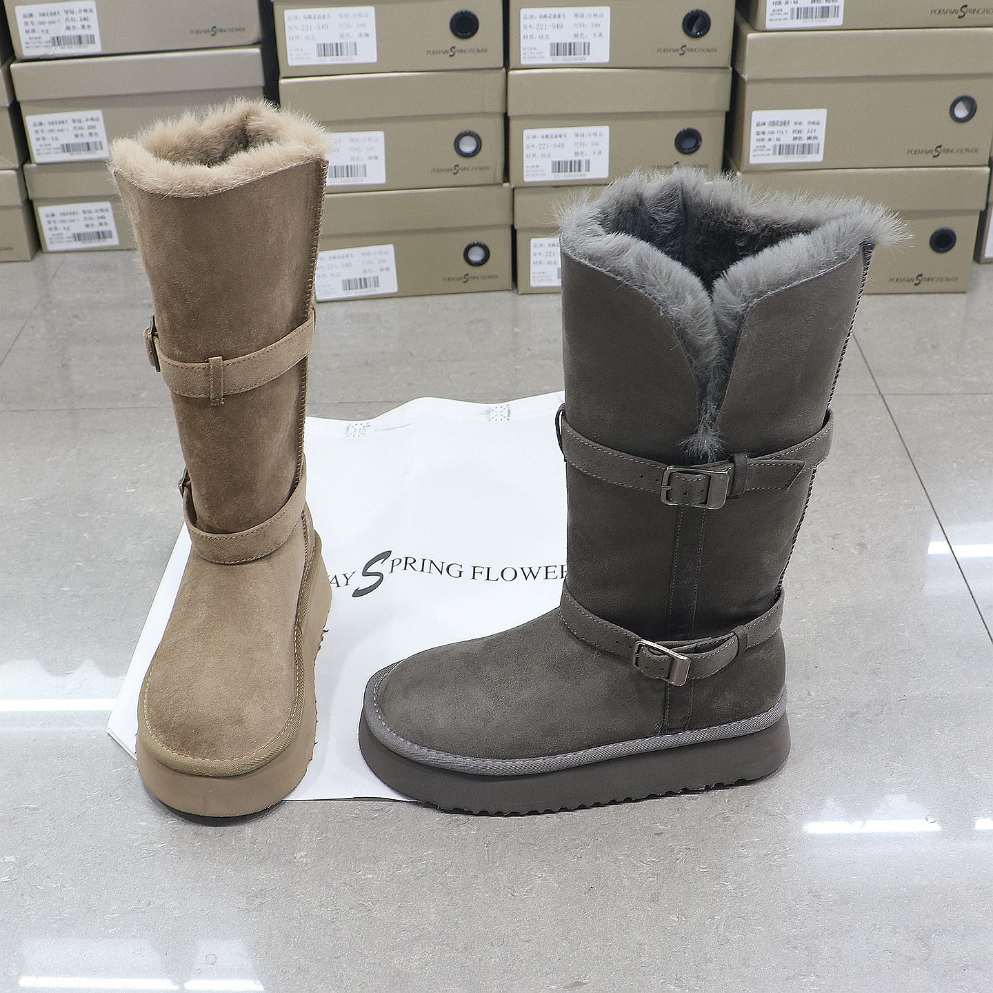 诗路花语冬季厚绒轻便长筒雪地靴