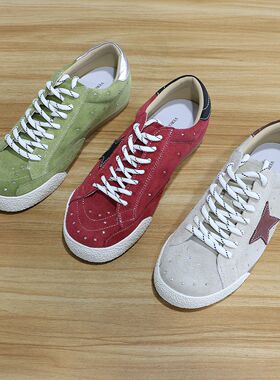 诗路花语V6M女鞋2026春真皮软底星星板鞋运动休闲德训鞋女91-6157