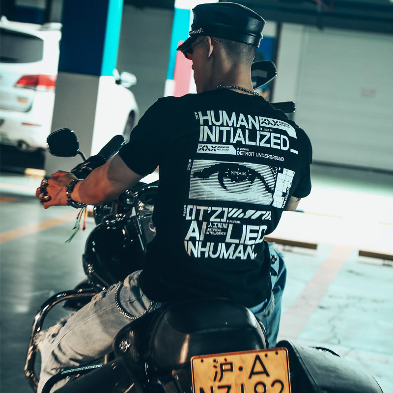 未来派cyber-punk赛博朋克风格原创设计机能风短袖t恤潮牌高街男