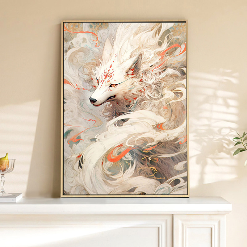 数字油画diy国风九尾狐狸填色手绘2024新款手工涂色装饰油彩画画
