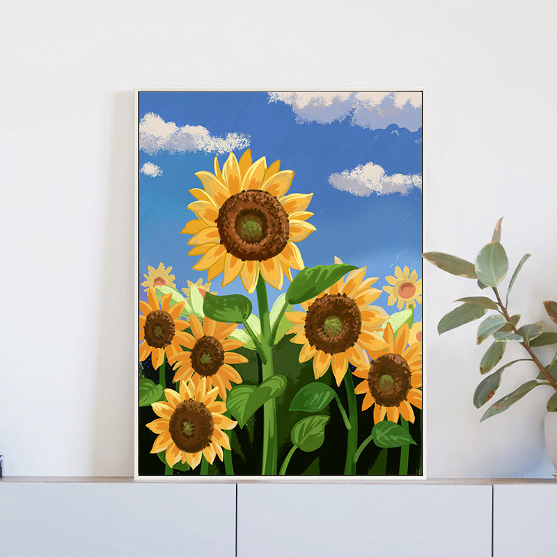向日葵diy数字油画风景花卉简单手工涂色填充油彩画丙烯颜料定制