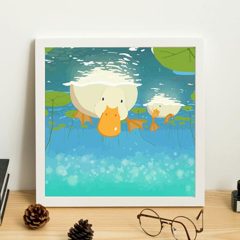 儿童数字油画小鸭子diy卡通动漫手绘画小学生丙烯画简单油彩画