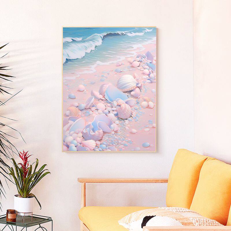 数字油画diy手工填充清新沙滩贝壳海螺海星风景手绘涂色油彩画画