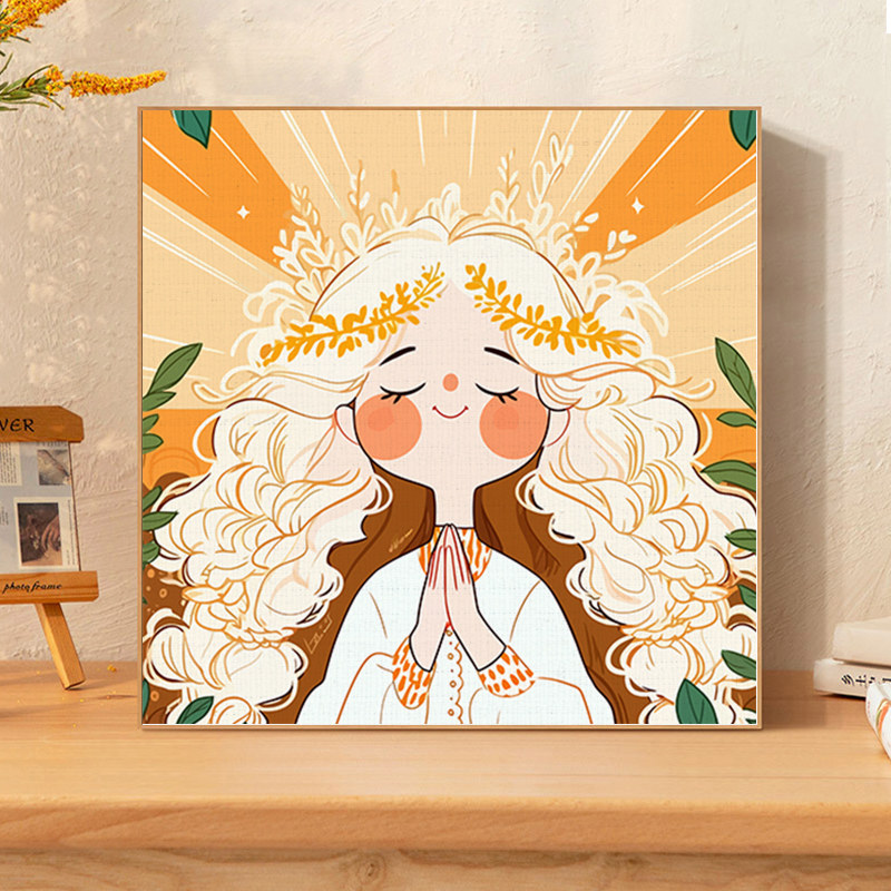 数字油画diy填色画画卡通女孩许愿生日快乐手工填充丙烯油彩新款