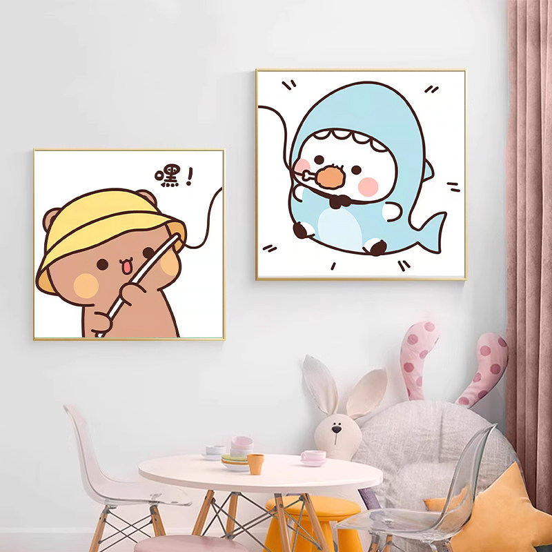 一二布布可爱小熊数字油画diy儿童涂色卡通动漫手绘填充油彩手工