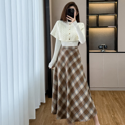 2025新款小香风格子连衣裙套装