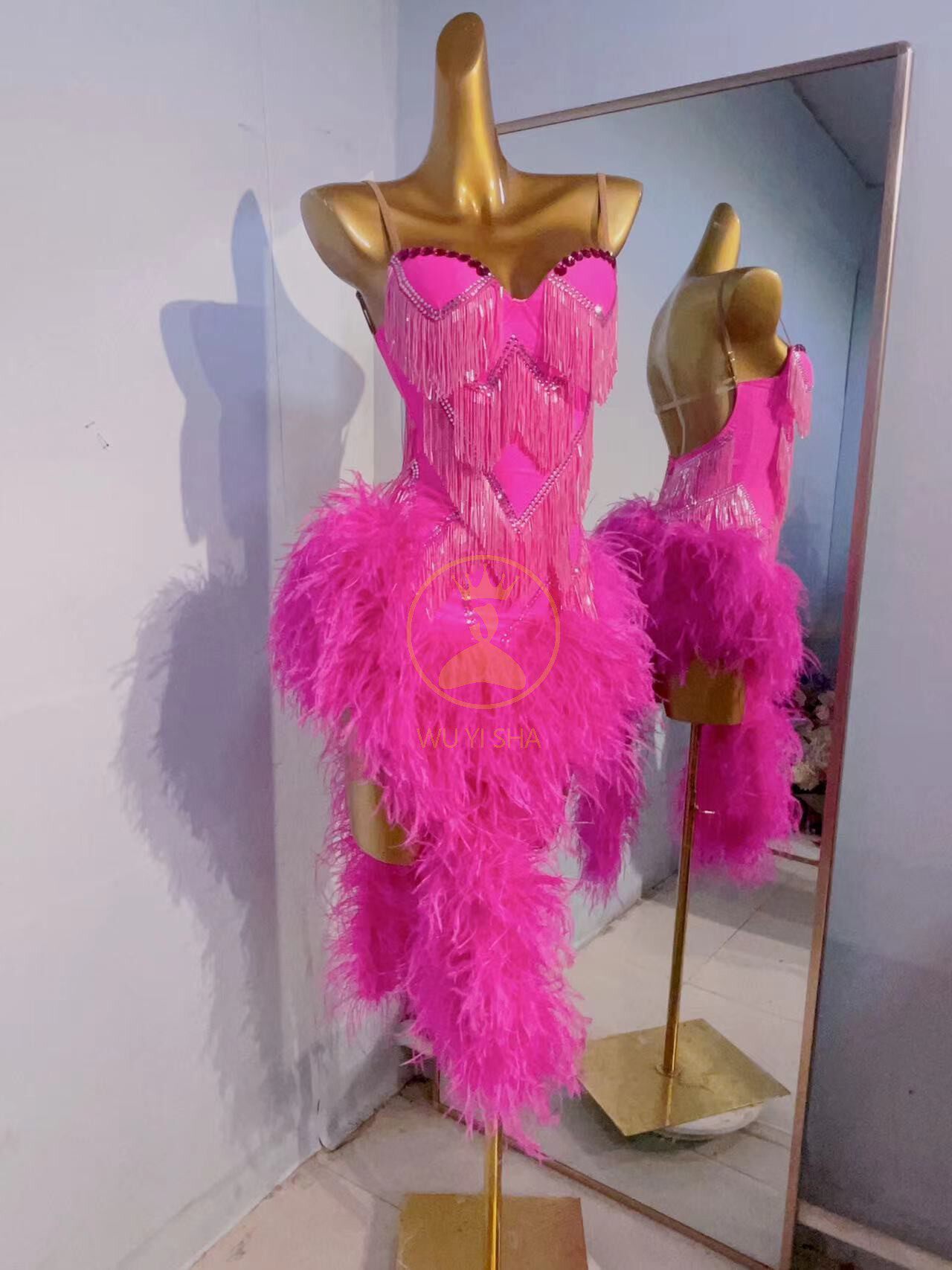 舞忆莎鸵鸟毛高档新款儿童拉丁舞服演出服拉丁舞表演比赛服2628