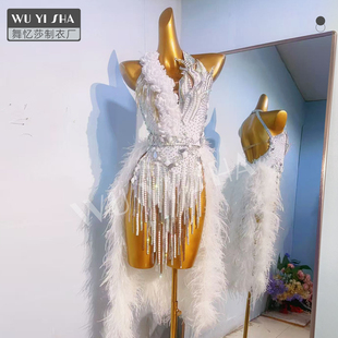 舞忆莎高级定制新款 拉丁舞裙演出服鸵鸟毛高档专业比赛服2708