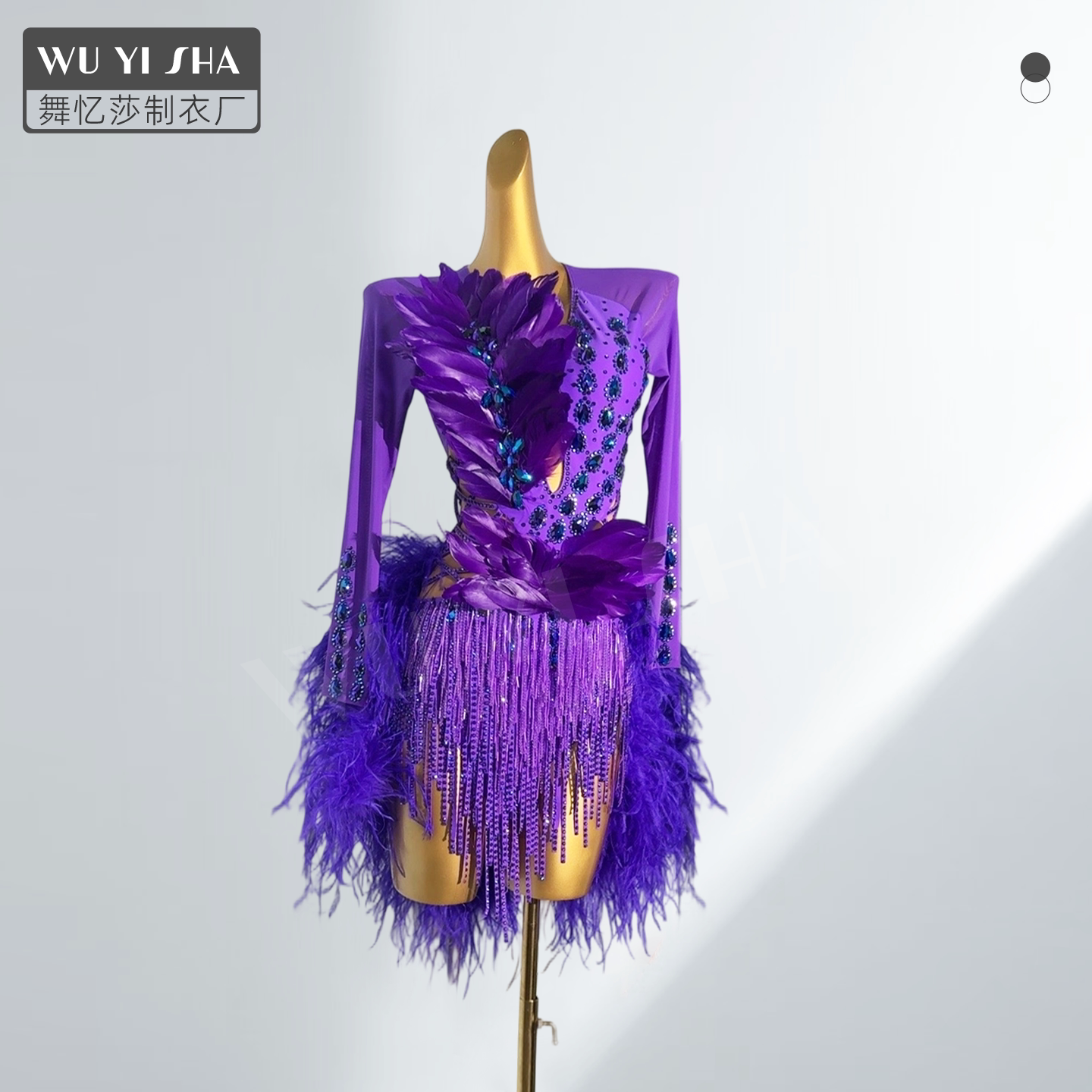舞忆莎高级定制新款拉丁舞裙演出服鸵鸟毛高档专业比赛服2668