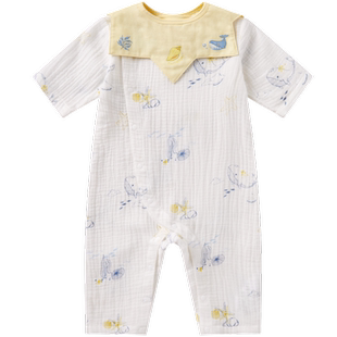 【门店同款】全棉时代婴儿绉布连体衣夏季七分袖透气宝宝衣服哈衣