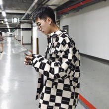 潮流男士 宽松夹克衫 外套男chic休闲衬衫 冠军黑白格子上衣ins韩版