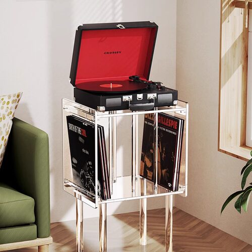 亚克力透明黑胶唱片机置物架可移动CD碟片杂志书本落地收纳展示柜