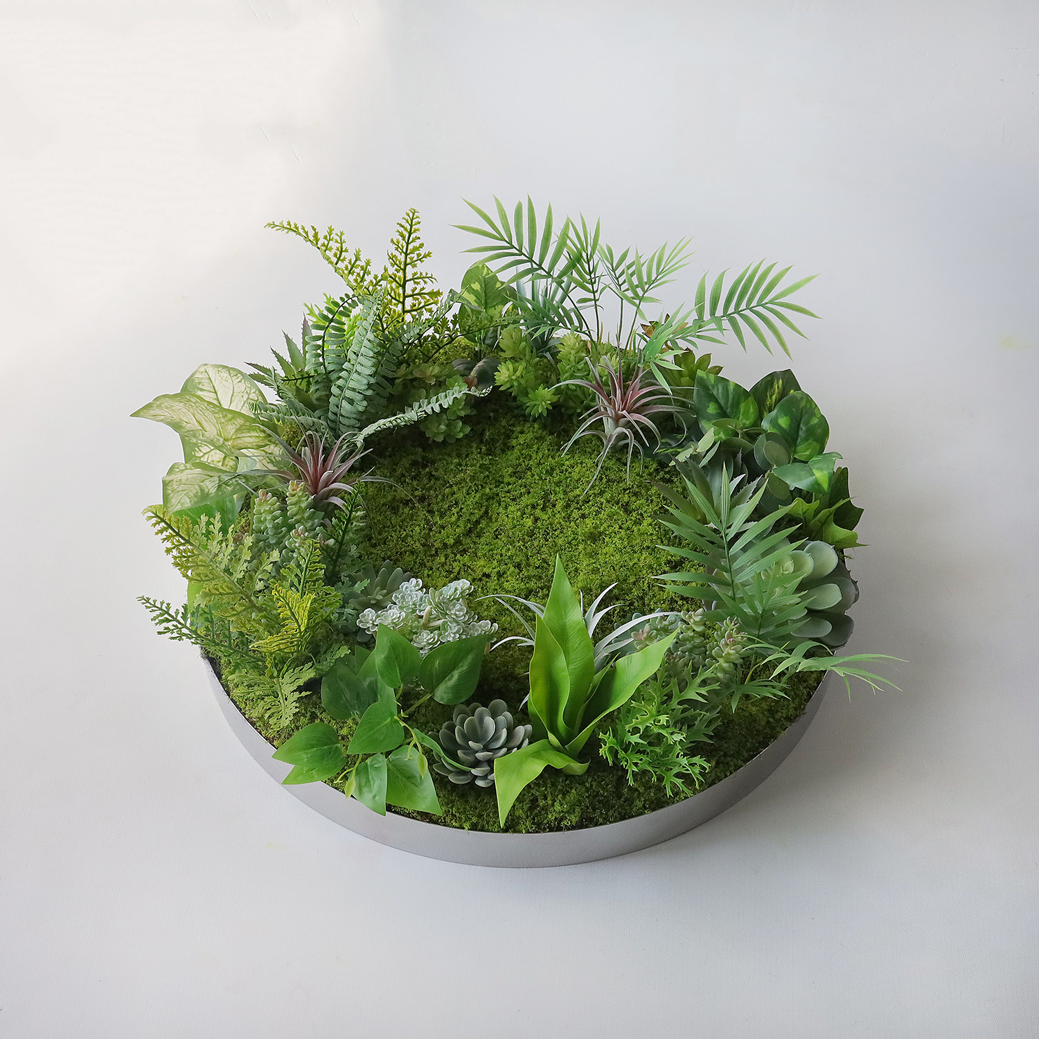 仿真绿植多肉植物组合桌面装饰摆件电镀镜面金属托盘产品展示台