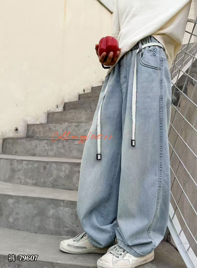 叫我格格2025夏季新款男童女童薄款休闲裤中大童牛仔薄长裤79607