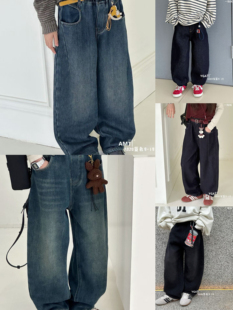 百搭休闲中大童加绒牛仔老爹裤 阳光爱橦2025秋冬新款 男女童韩版