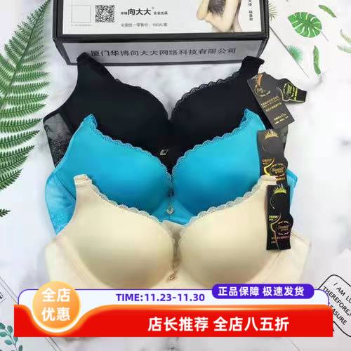 新款向大大性感V型文胸无钢圈一片式聚拢调整内衣柔美仙气厚款