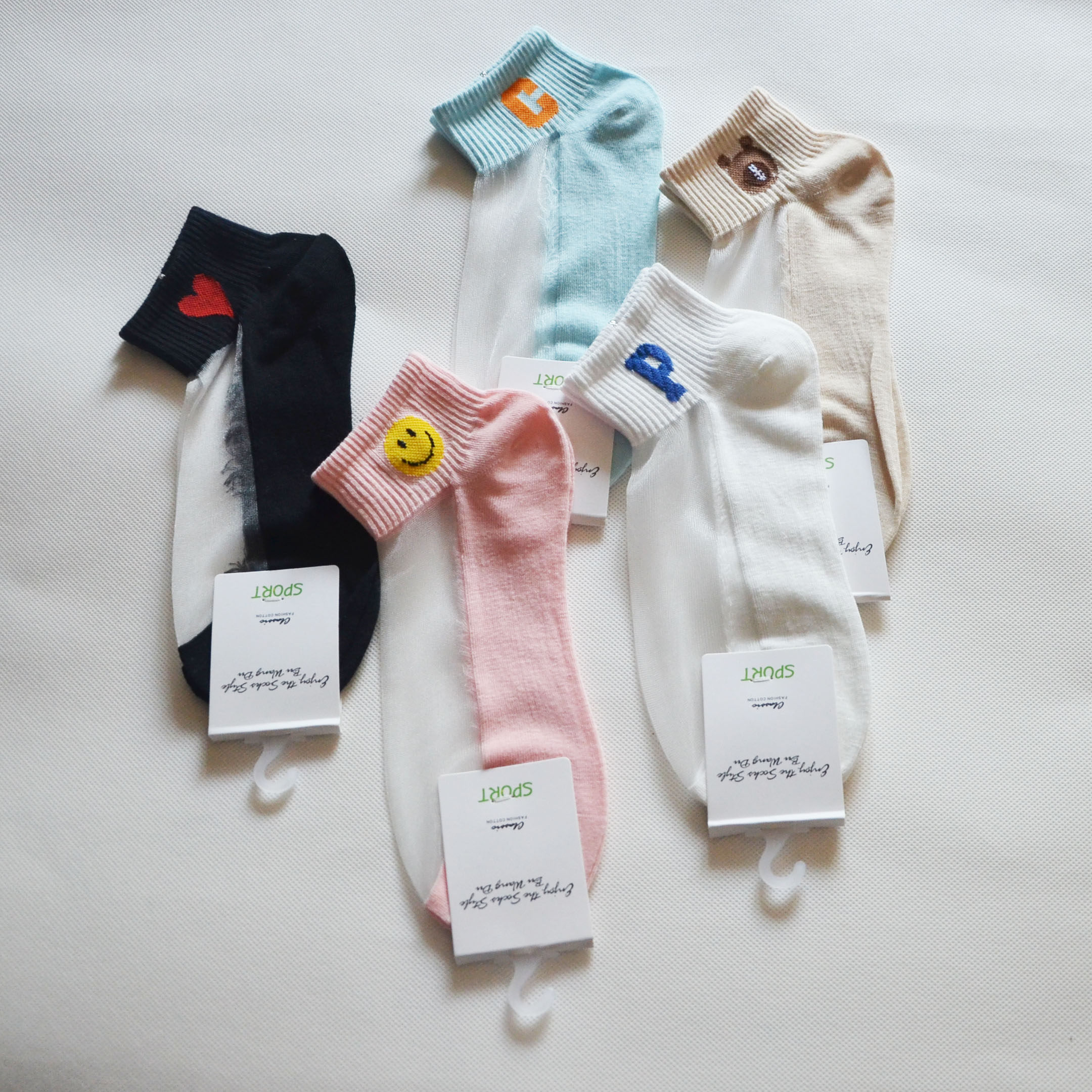 特价夏天季步旺都女士人短筒薄款半纱半棉冰丝透气卡通字母船袜子