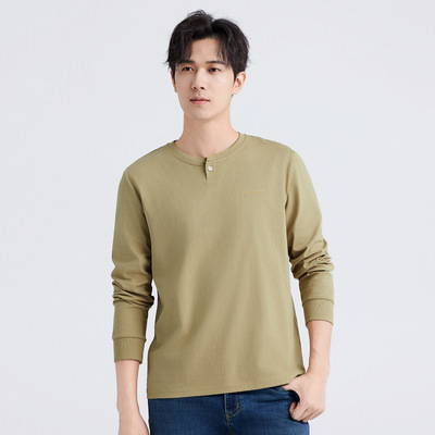 拓路者纯棉长袖t恤男士2025秋季新款潮流宽松百搭户外打底短袖