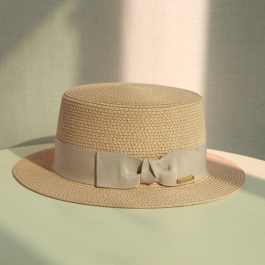 粉色女帽夏季新款平顶遮阳草帽显脸小礼帽沙滩出游度假甜美优雅