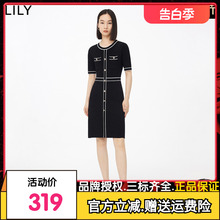 【专柜甄选】LILY2023秋新款女装复古小香风修身针织连衣裙小个子