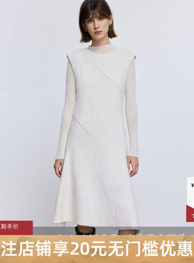 LILY2025冬新款羊毛混纺简约无袖圆领收腰白色毛呢针织裙连衣裙女