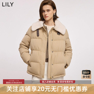 LILY2025冬新款简约毛绒翻领90鸭绒百搭通勤浅色面包羽绒服外套女
