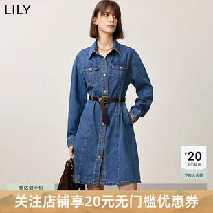【商场同款】LILY2025春新款女装经典收腰休闲牛仔裙长袖连衣裙女