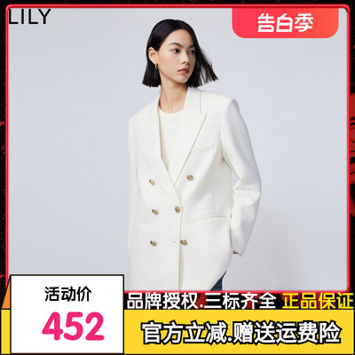 LILY2024春新款女装优雅通勤商务复古双排扣休闲西装外套小个子女