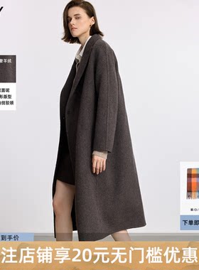 LILY2025冬新款羊毛羊绒混纺老钱风腰带双面呢大衣毛呢外套女长款