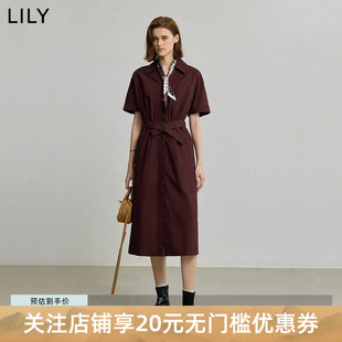 【商场同款】LILY2025秋新款复古工装风休闲翻领收腰连衣裙女长裙