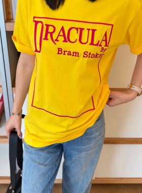 26春夏新款黄色短袖刺绣圆领T恤 棉质平纹针织面料