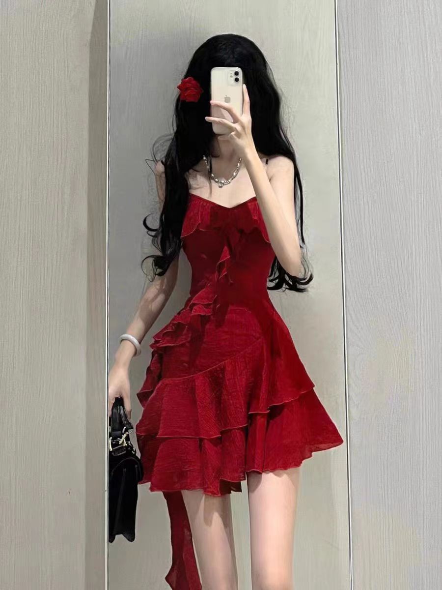 现货   夏季无袖甜美纯色蛋糕裙雪纺超修身连衣裙