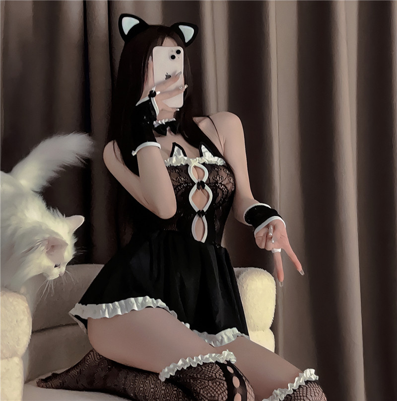 实拍实价情趣诱惑纯欲性感猫女郎睡裙