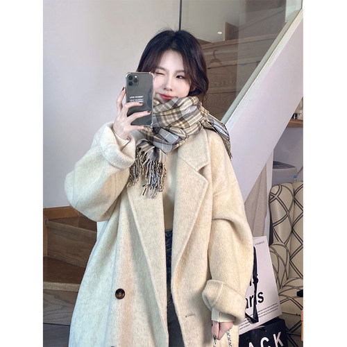 双面羊绒大衣女2022年新款韩版宽松小个子中长款赫本风羊毛呢外套