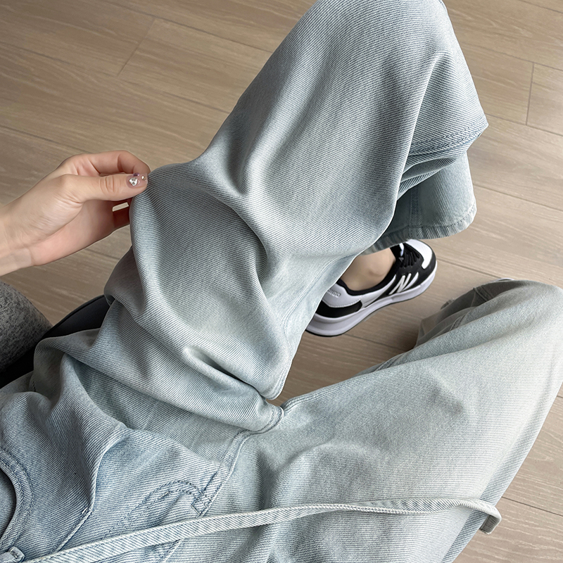 elielim 慵懒夏午 浅色简约拖地牛仔裤女夏2024新款高腰气质裤子