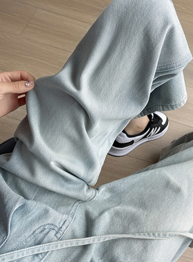 elielim 慵懒夏午 浅色简约拖地牛仔裤女夏2024新款高腰气质裤子