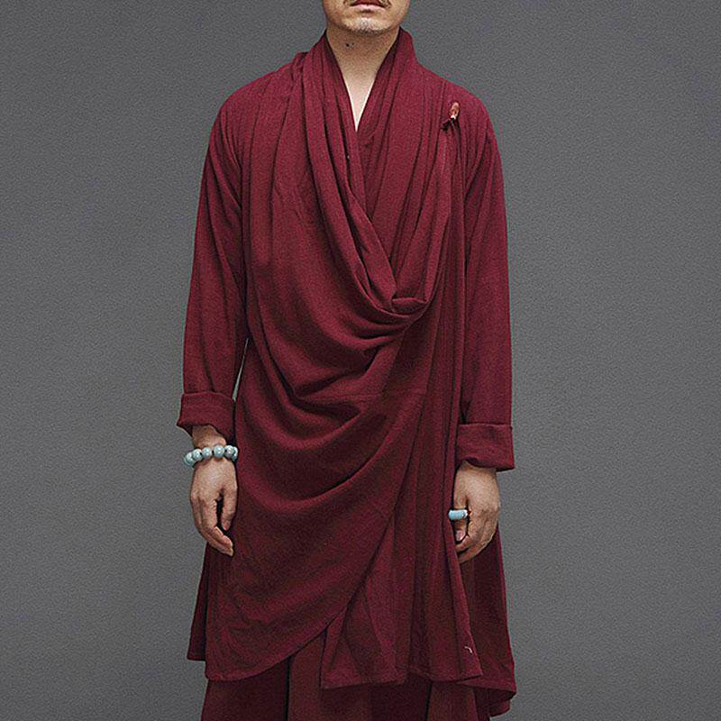 중국 스타일의 면화와 린넨 HANFU 남자의 고대 스타일 느슨한 평신도 명상 명상 차 정장 복고풍 민족 망토 남성 의류