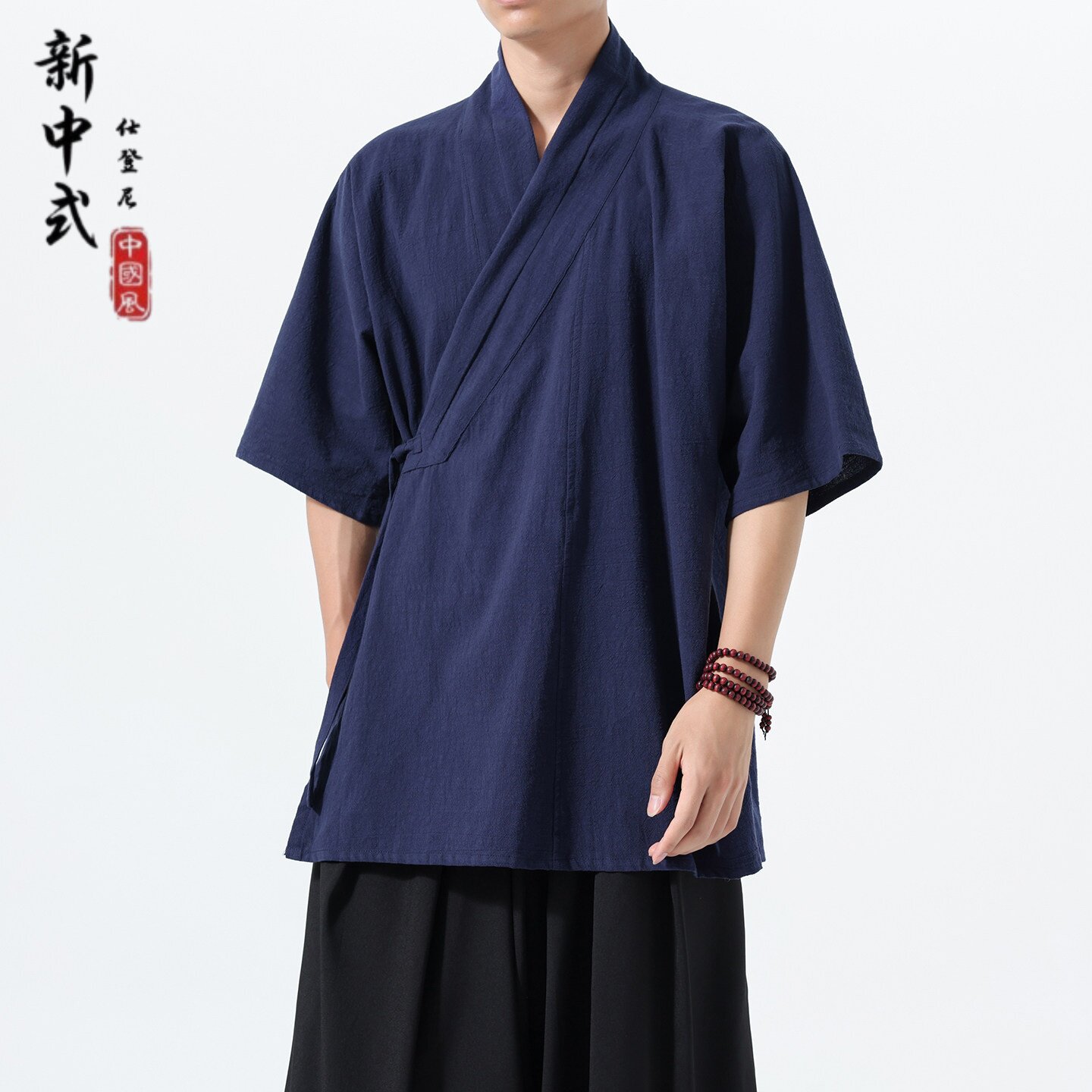 青山渐+改良明制汉服半臂交领短衫纯棉横卧领短袖夏季男女款图片
