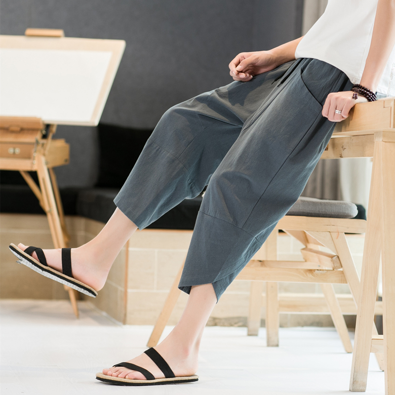 七分裤男夏季棉麻休闲沙滩短裤