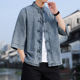 唐装 夏季 上衣牛仔外套 男七分袖 宽松盘扣新中式 复古中国风短袖 衬衫