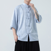 中国风复古立领上衣汉服唐装 新中式 衬衣 衬衫 男款 2025夏季 冰丝短袖