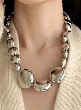 立体圆形鹅卵石串珠项链