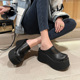 厚底包头半拖鞋 真皮漆皮松糕底小个子休闲凉拖 女夏外穿2024年新款