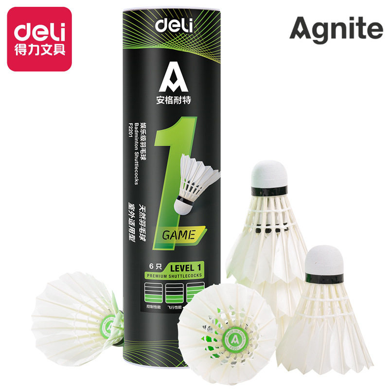 得力安格耐特F2201耐打弹性体育锻炼羽毛球套装6只初学者训练运动